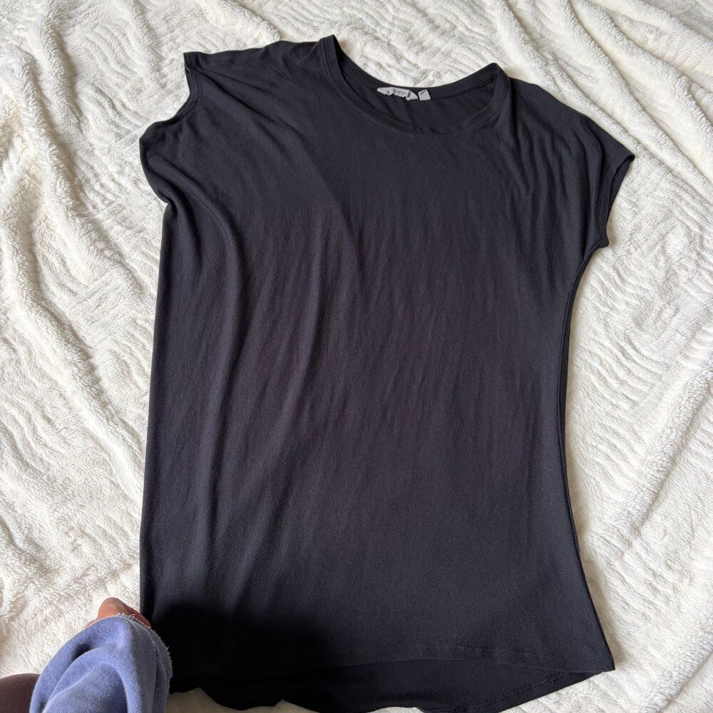 Athleta Asymmetrical Black Cap Sleeve T-Shirt Dress - Scoop Neck - Size M - Picture 2 of 6
